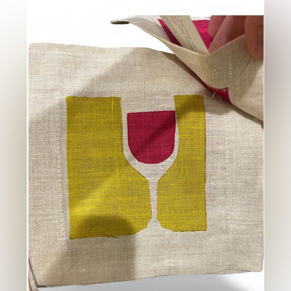 Dermont Peterson Linen Cocktail Napkins Set of 4 Mixed Prints Hand-Printed NWT - Picture 3 of 5